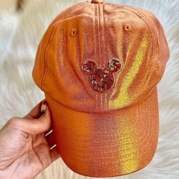 Disneyland Baseball Cap Adults Peach Punch Orange Sequin OS Hat NWT - Picture 3 of 6